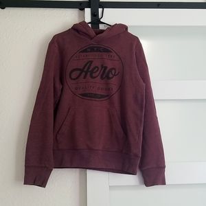 Medium AEROPOSTALE unisex burgundy/plum Hooded Pullover Sweatshirt "1987"
